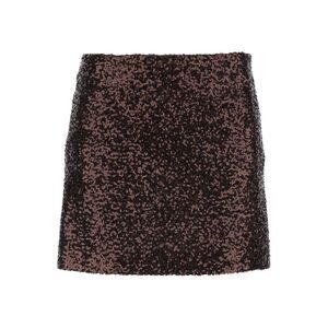 Plain Women Brown Skirt With All-Over Sequin Application In Fabric Woman